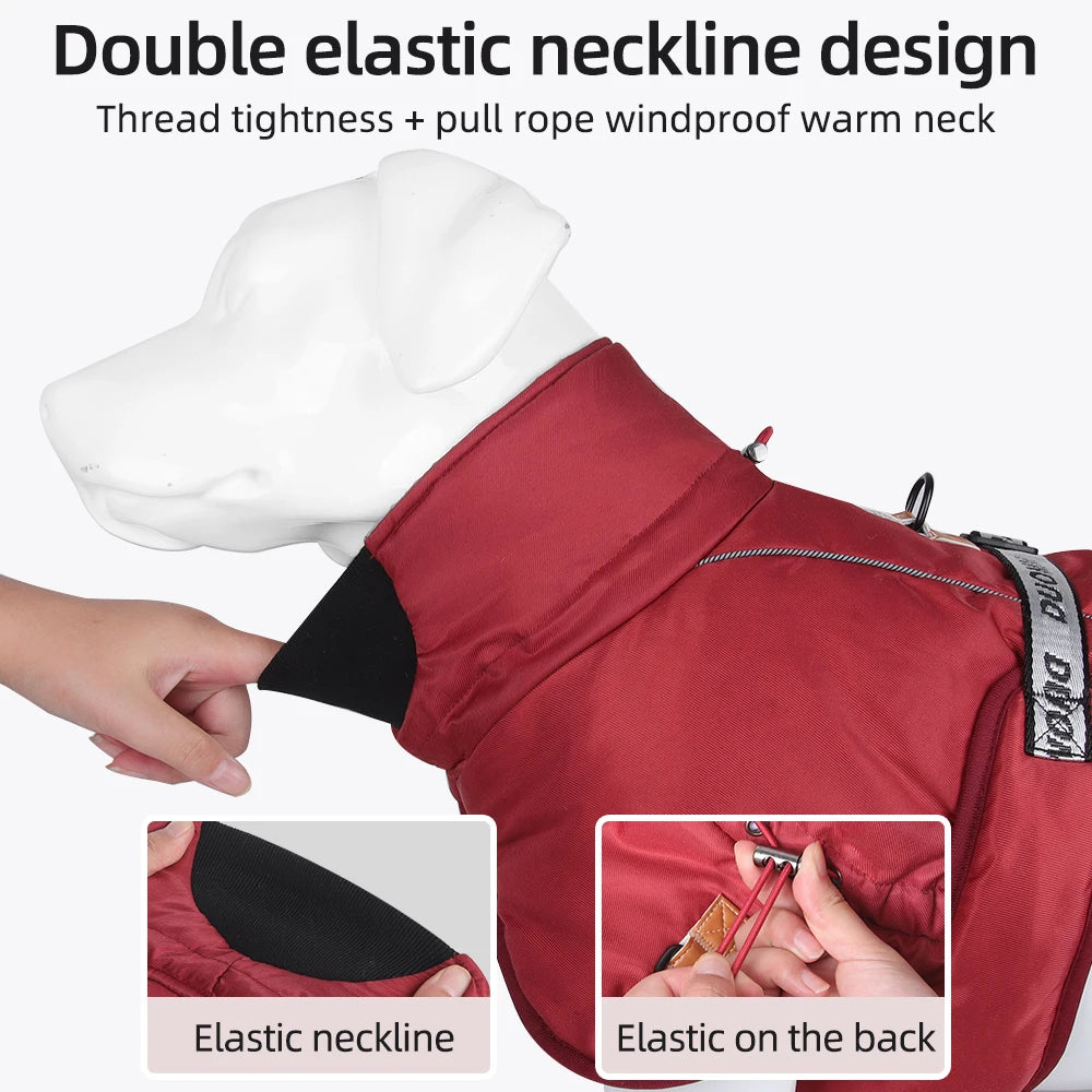 Waterproof Dog Winter Coat with Built-In Harness — Reflective Windproof Turtleneck Jacket