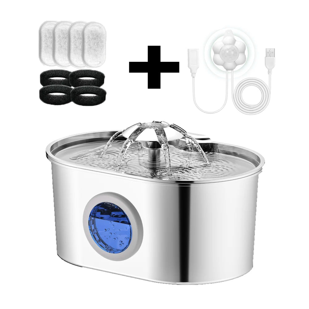 Automatic Cat Water Fountain Stainless Steel Pet Fountain Dog Water Dispenser With USB Electric Ultra-Quiet Pump Cat Supplies