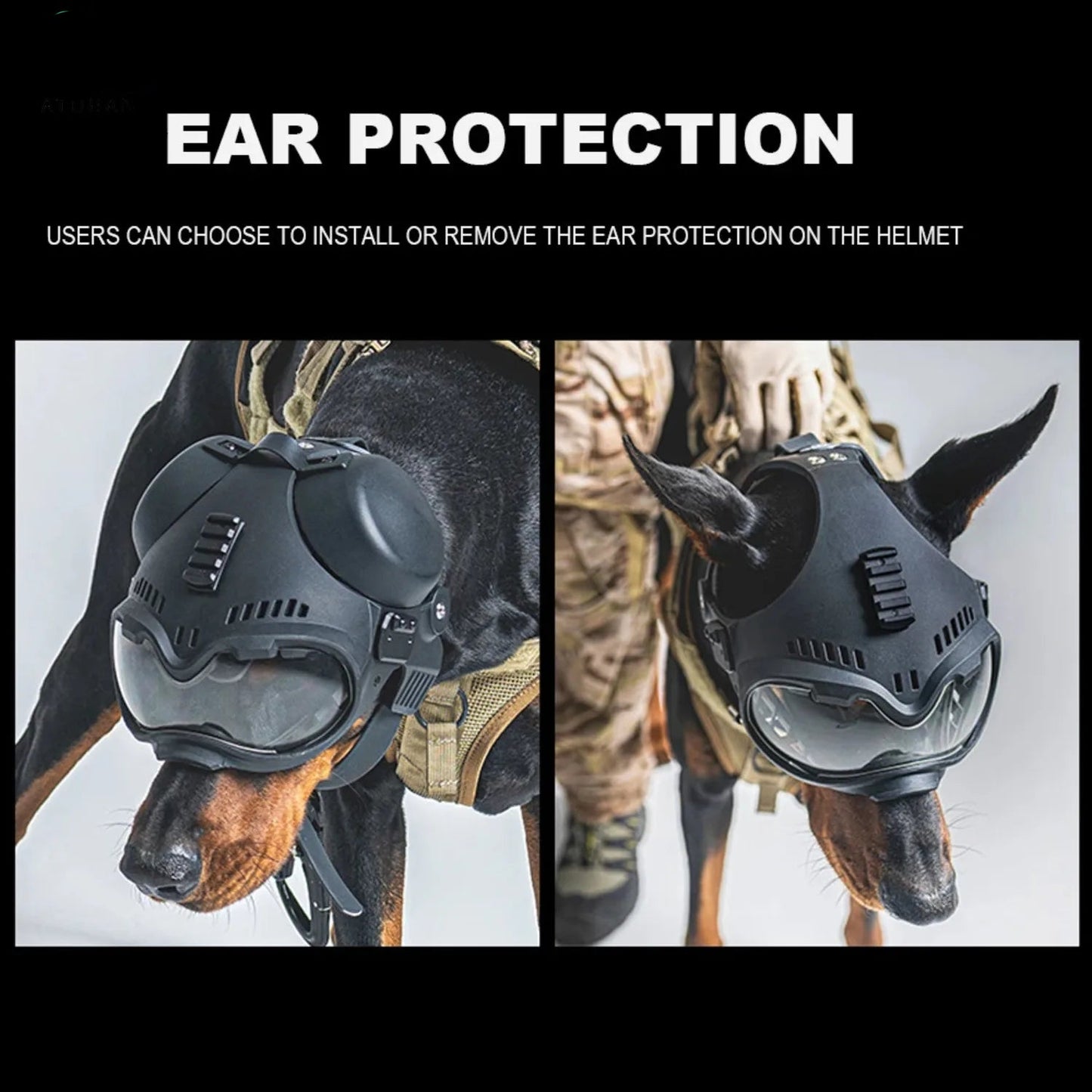 K9 Tactical Dog Helmet with Dual Goggles for Medium & Large Working Dogs