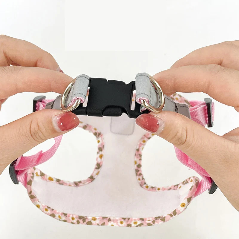 Flower Print X-Shape Harness & Leash Set for Cats & Small Dogs