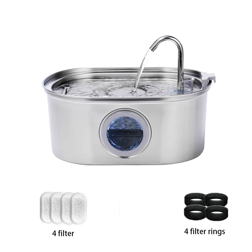 3.2L Stainless Steel Pet Water Fountain with Visible Water Level Window