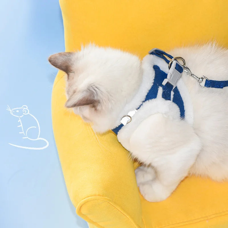 Winter Warm Faux Fur Cat & Dog Harness with Leash Set