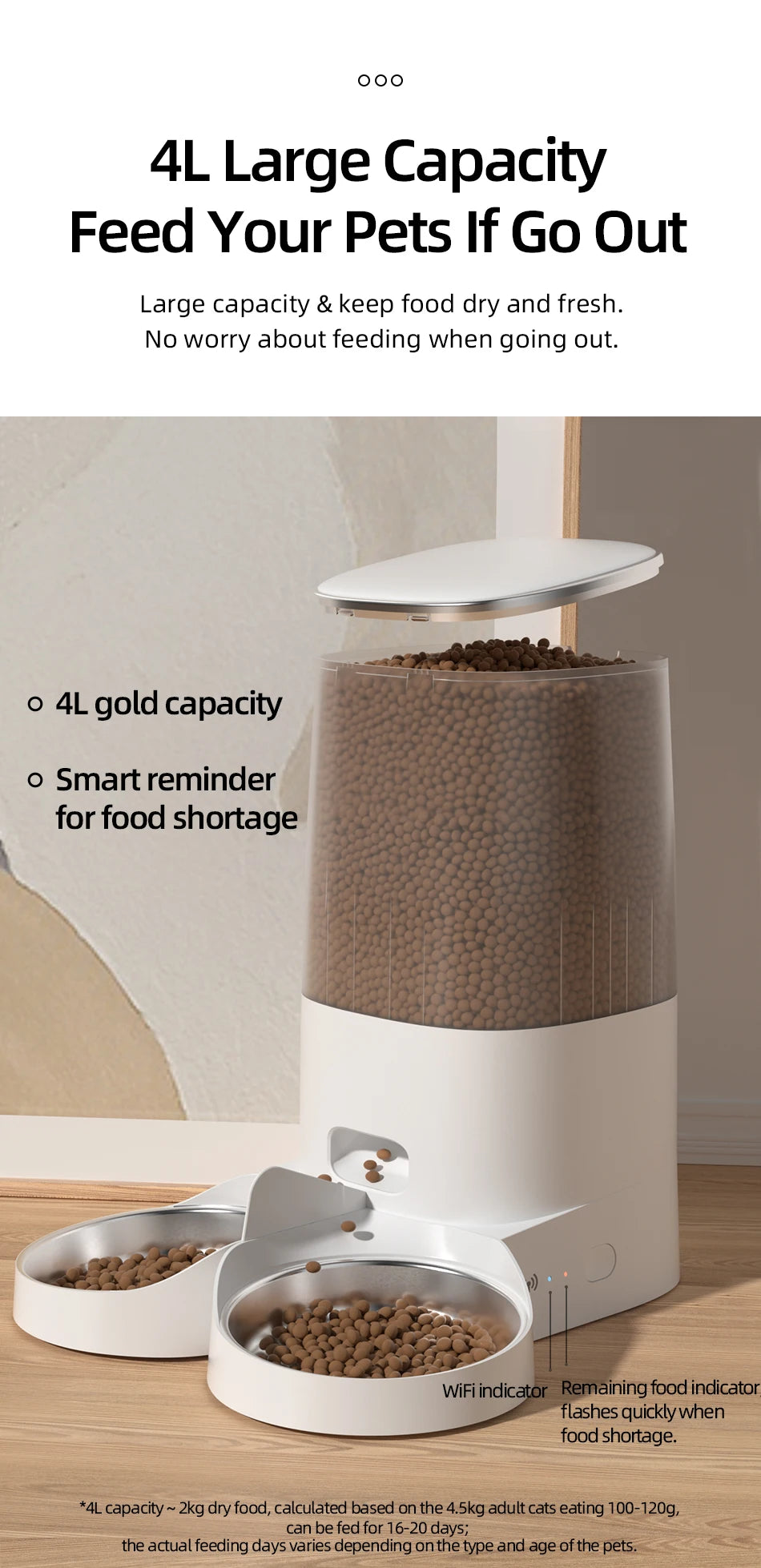 Automatic Dry Food Pet Feeder with Single or Double Bowls