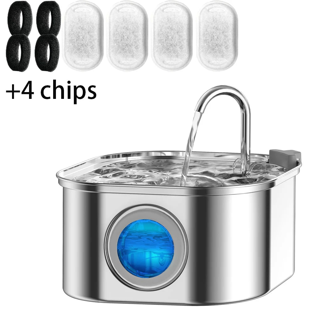 Fontaine à eau automatique en acier inoxydable de 3,2 L pour chat, distributeur d'eau intelligent pour animaux de compagnie avec capteur pour chats et chiens