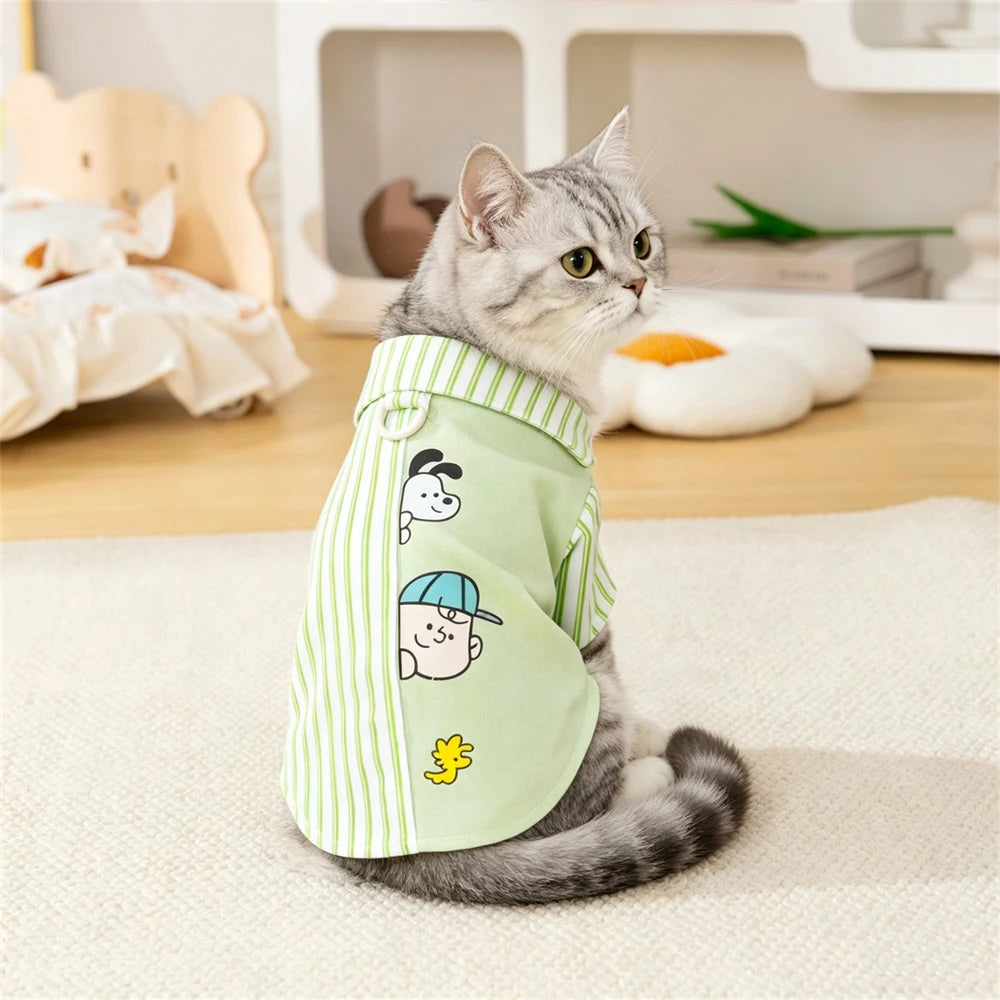 Striped Pet Shirt with D-Ring for Cats & Small Dogs
