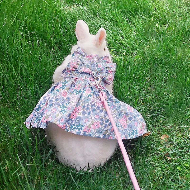 Floral Cotton Dress & Harness Set for Rabbits & Small Pets