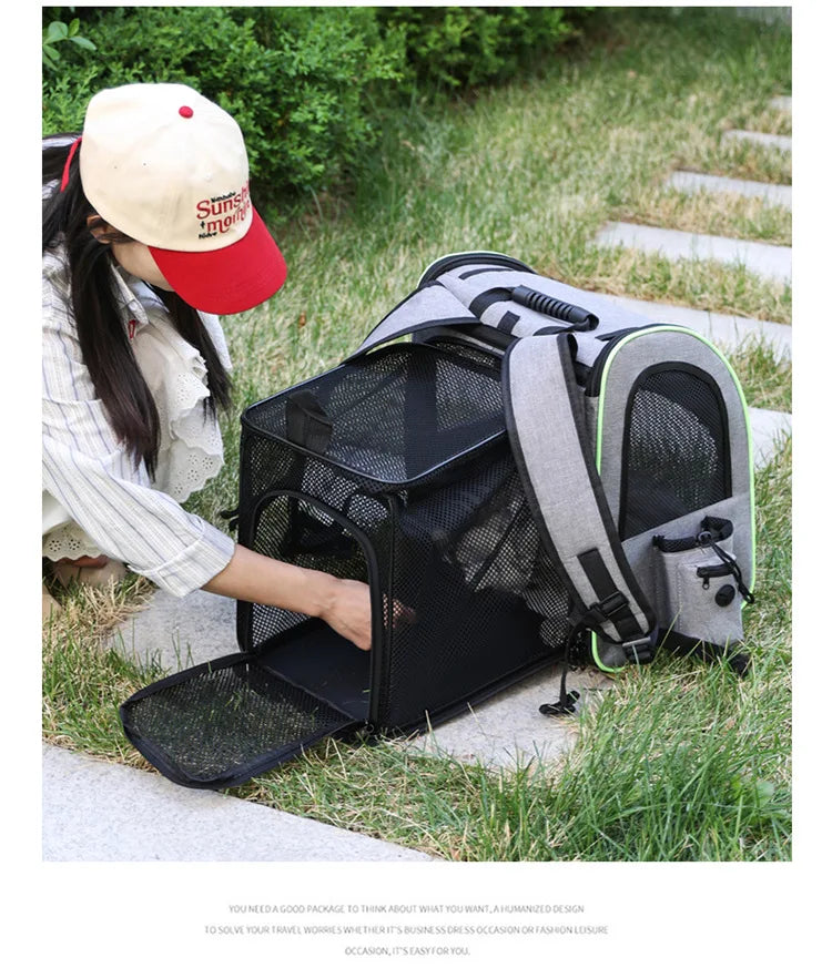 Sac à dos de transport extensible pour chat avec housse pare-soleil et maille respirante