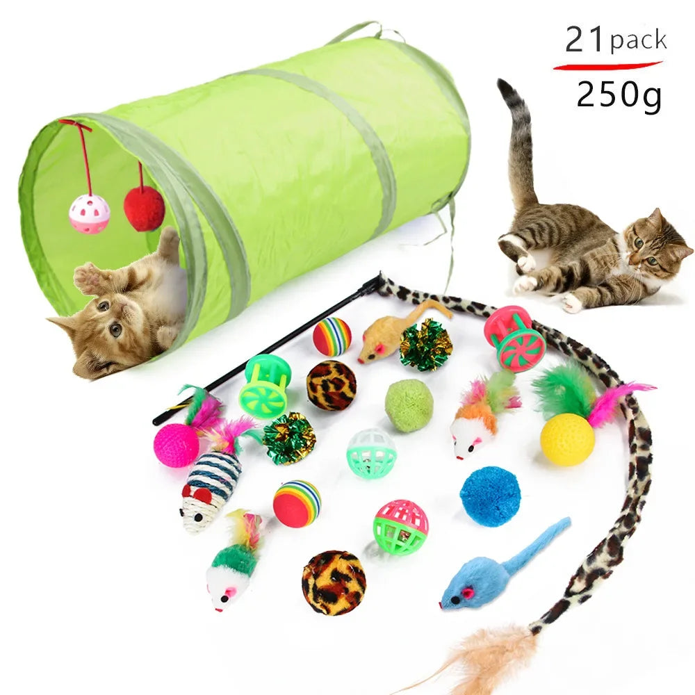 Foldable Cat Play Tunnel Tent - Interactive Toy with Balls & Mouse