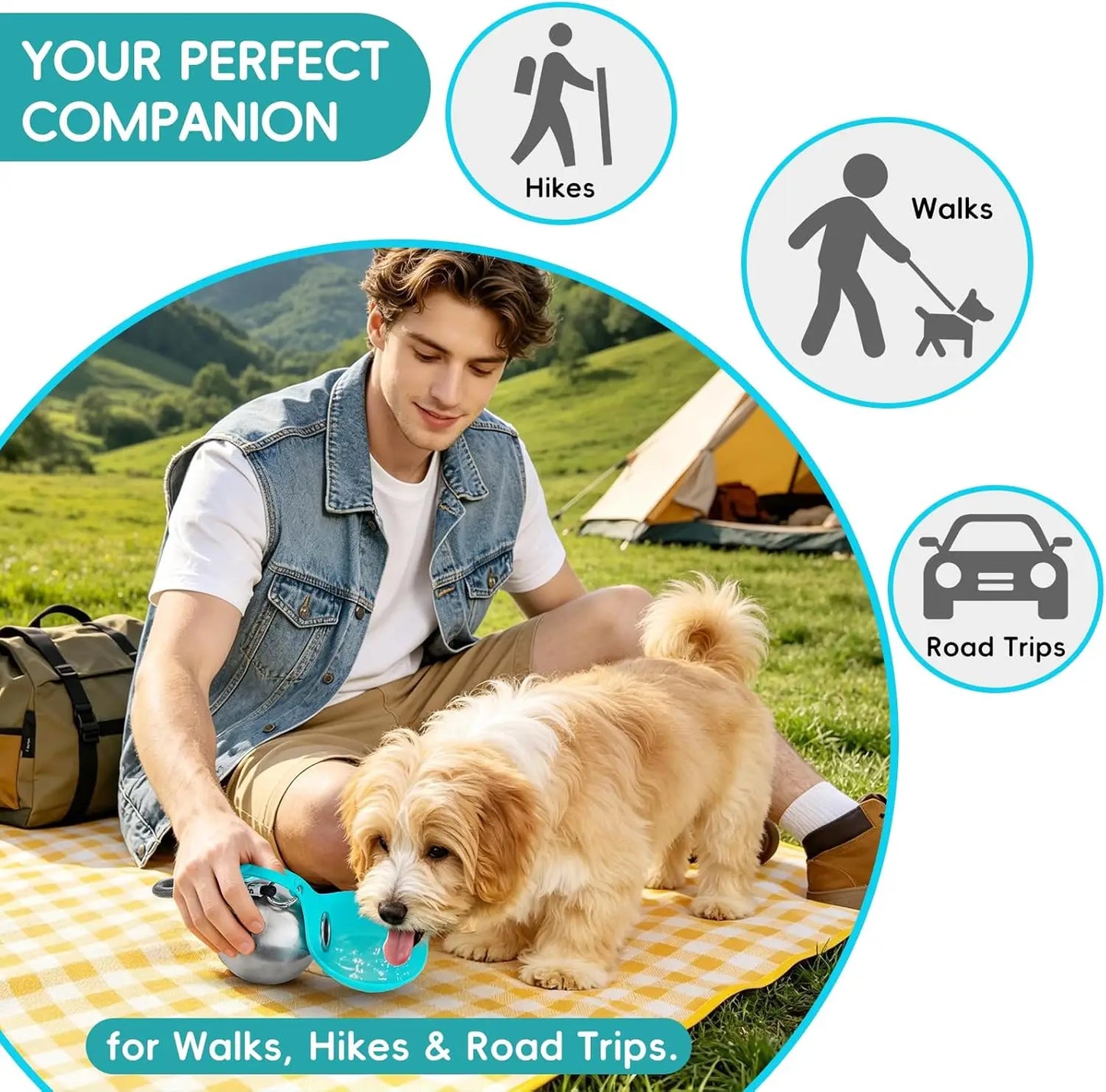 2-in-1 Stainless Steel Dog Water Bottle with Foldable Bowl