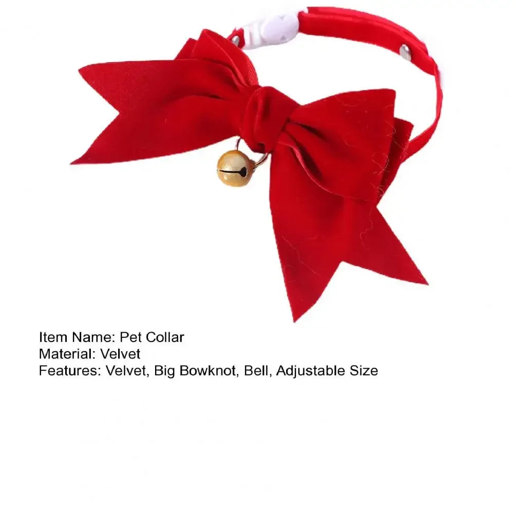 Velvet Bow Cat Collar with Bell - Decorative Breakaway Kitten Collar