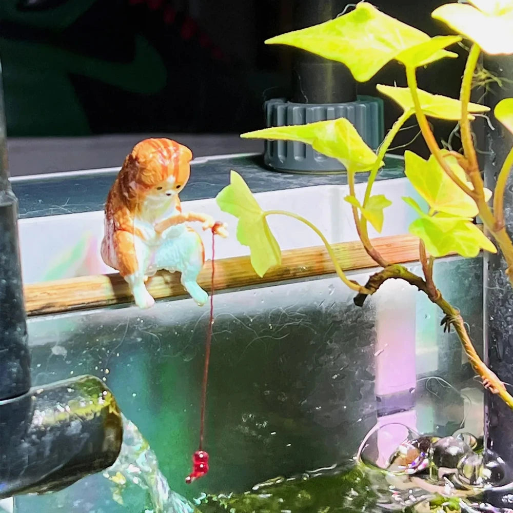 Fishing Cat Aquarium Decoration Ornament