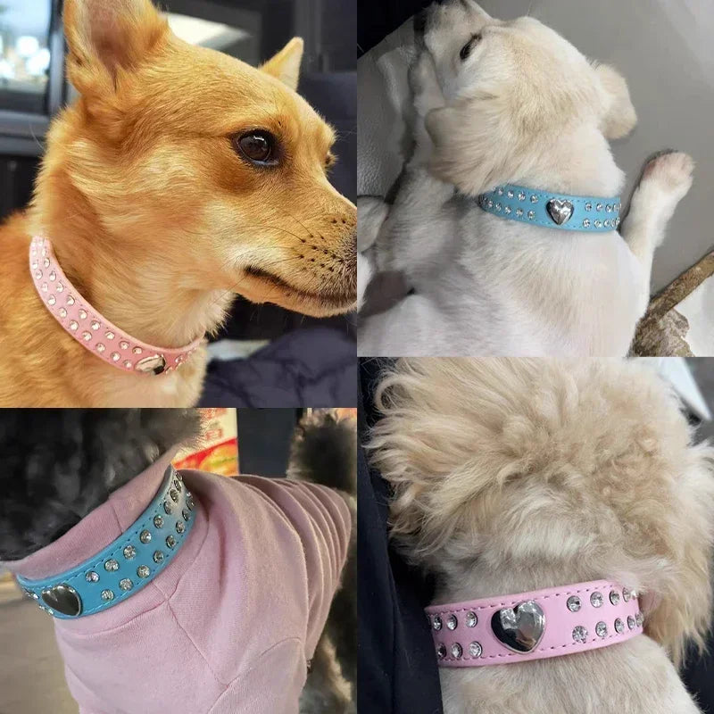 Rhinestone Heart Pet Collar