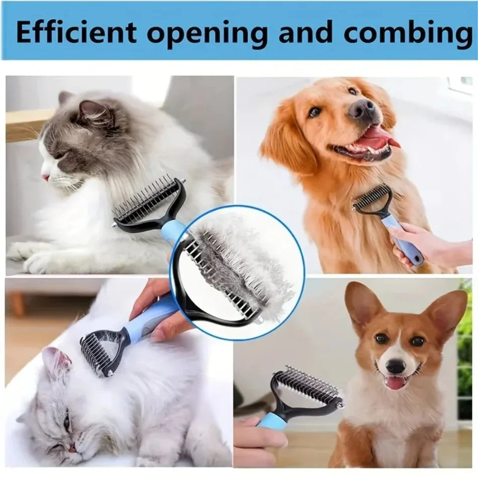 Double-Sided Stainless Steel Pet Grooming Comb – Detangling & Dematting Brush for Dogs & Cats