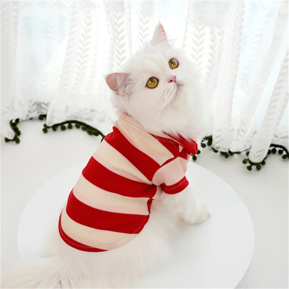 Striped Polo Shirt for Cats & Small Dogs