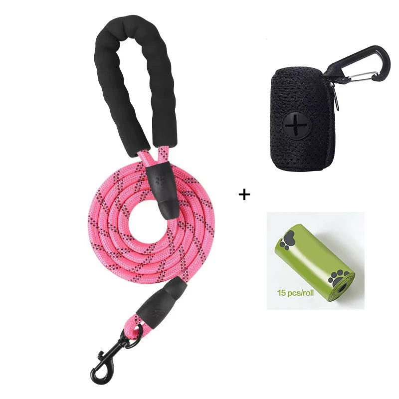 Reflective Dog Leash with Poop Bag Dispenser