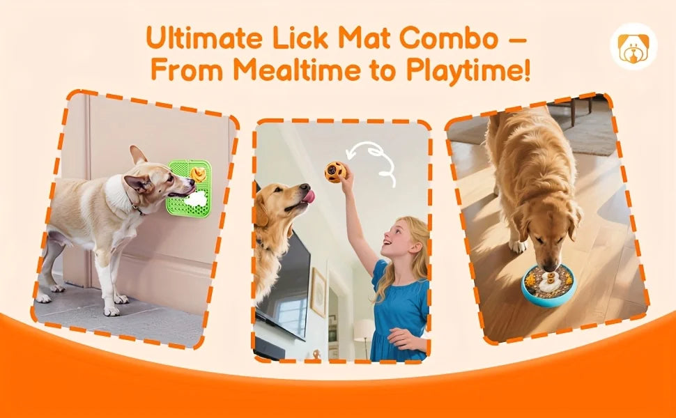 Silicone Dog Enrichment Set — Licking Mat, Snack Ball & Bowl
