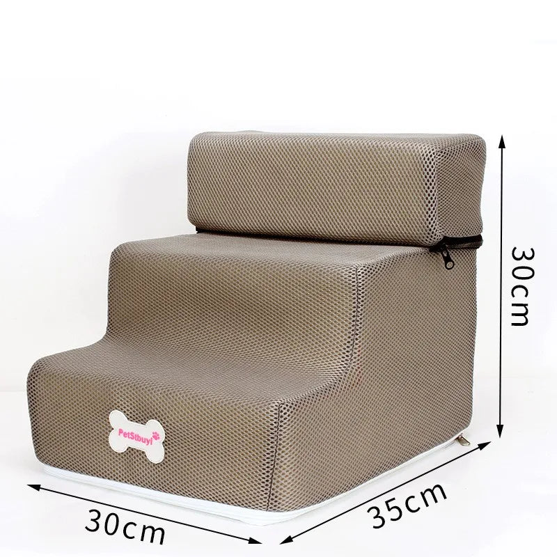 Anti-Slip Pet Stairs with Removable Washable Cover – 2 or 3 Step Ramp for Dogs & Cats