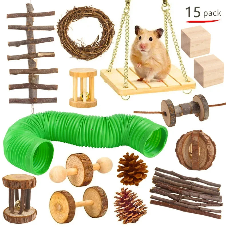 Wooden Molar & Play Toy Set for Small Pets