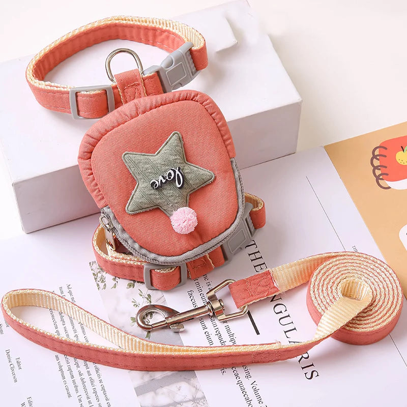 Cartoon Print Cat & Dog Harness with Leash Set and Snack Bag