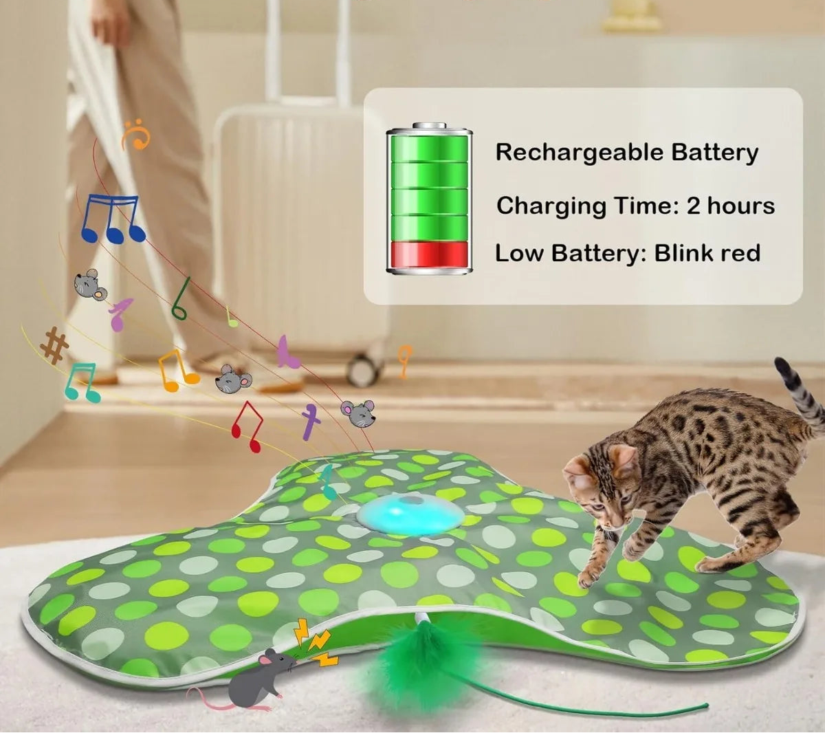 Jouet interactif pour chat - Plume mobile rechargeable et souris couineuse