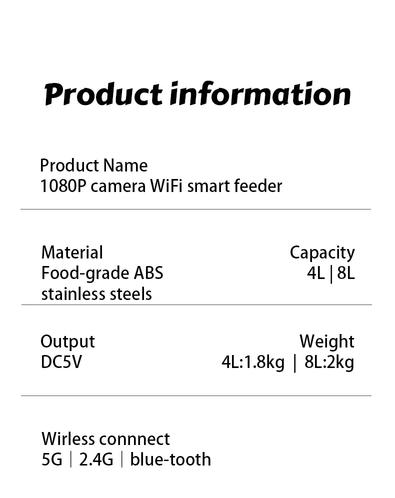 8L Smart Pet Feeder with 1080P Camera, Night Vision & Stainless Steel Bowl — 5G Wi-Fi & Tuya App