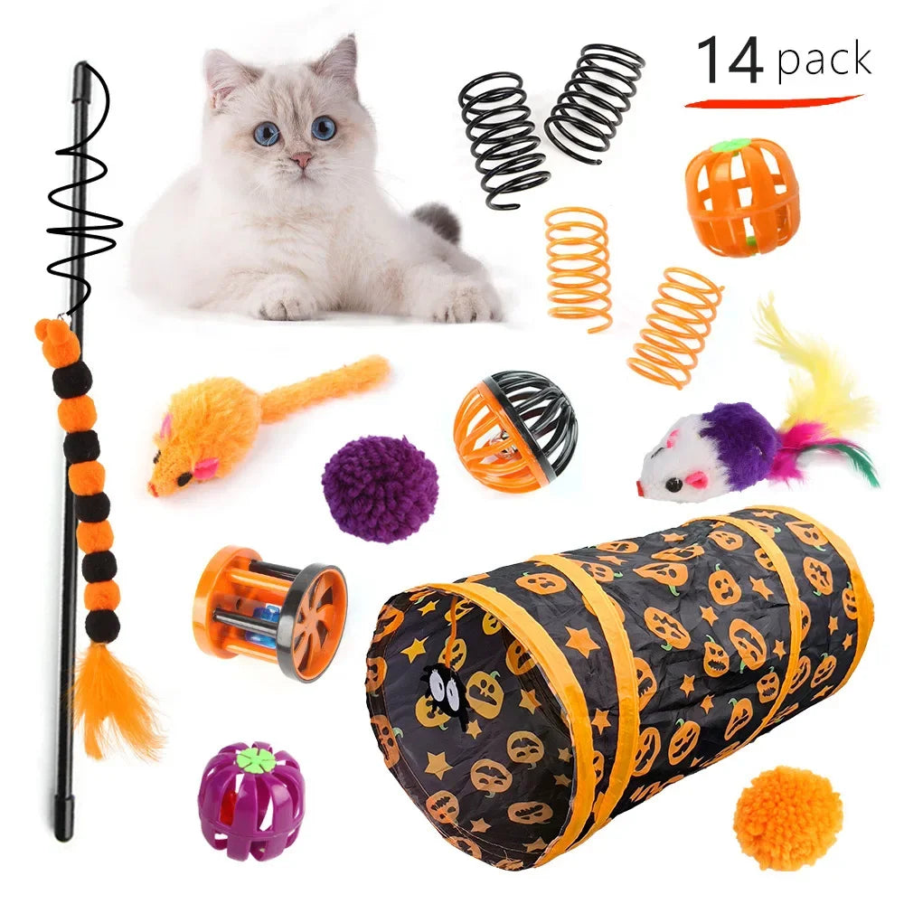 Halloween Cat Toy Variety Set with Wand, Mouse and Bell