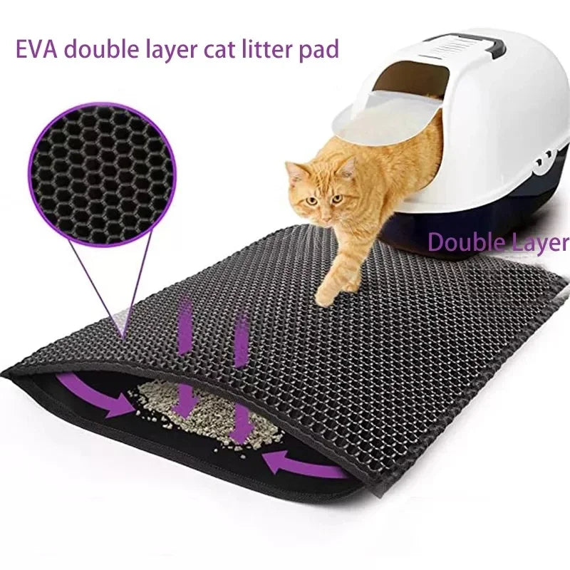 Tapis de litière pour chat avec cadeau - Tapis de litière pour animaux de compagnie double couche étanche