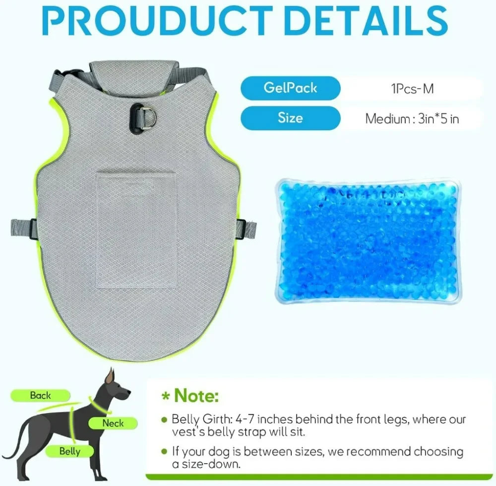 Breathable Mesh Dog Cooling Jacket with Ice Pack & Sun Protection — All Sizes