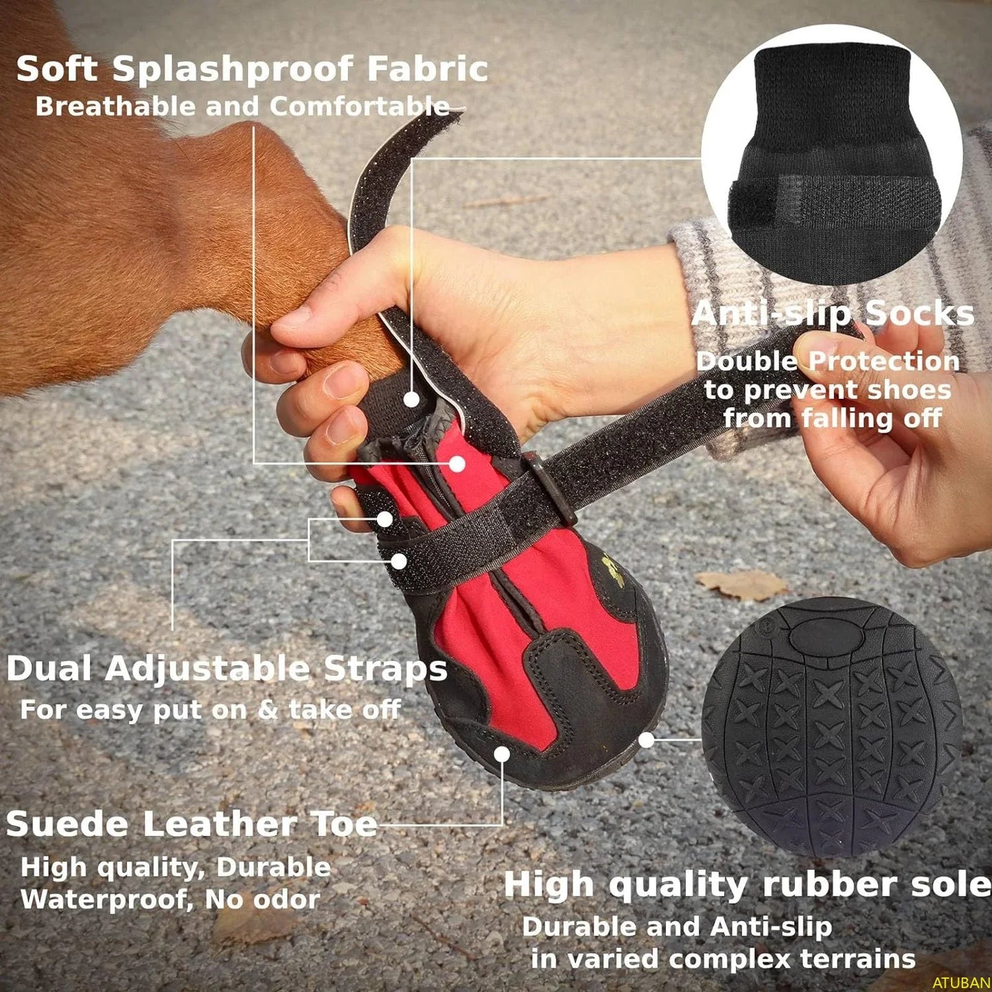 Bottes imperméables pour chien - Protections de pattes réglables et réfléchissantes tout terrain