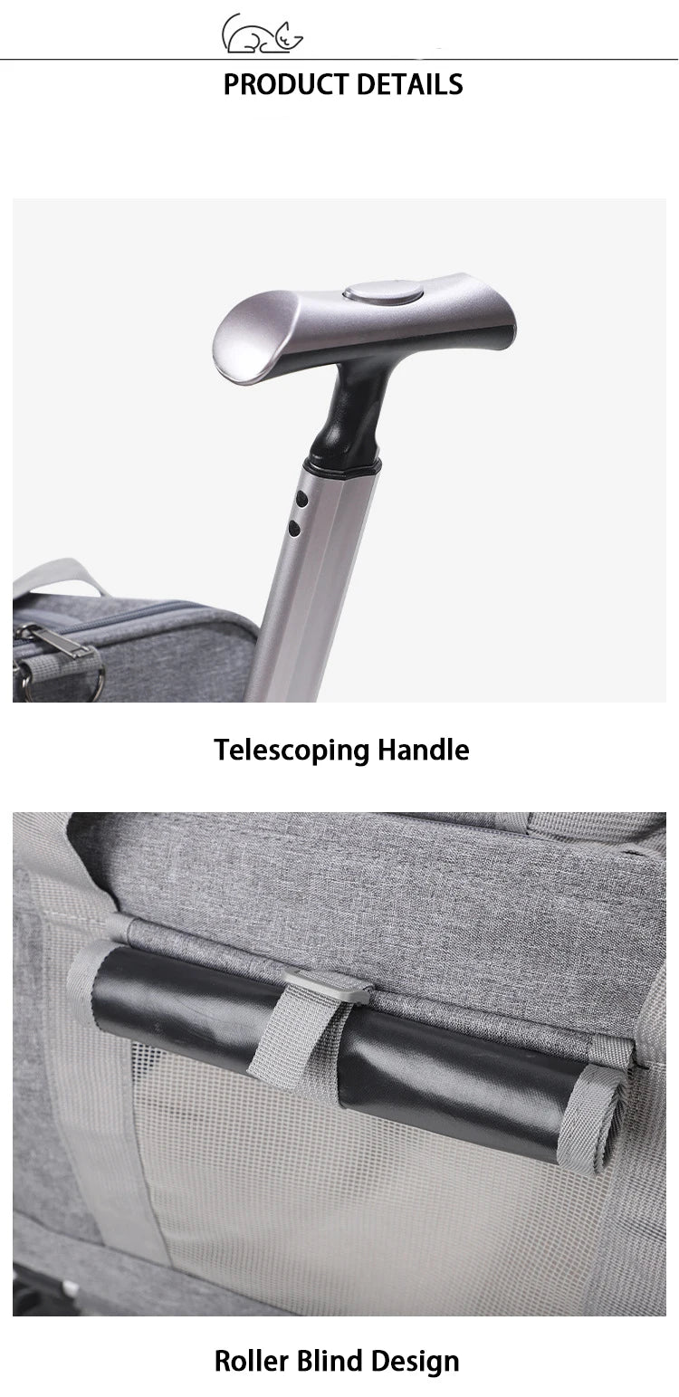 Sac de transport roulant pour animaux de compagnie avec roues — Approuvé par les compagnies aériennes et poussette pliable