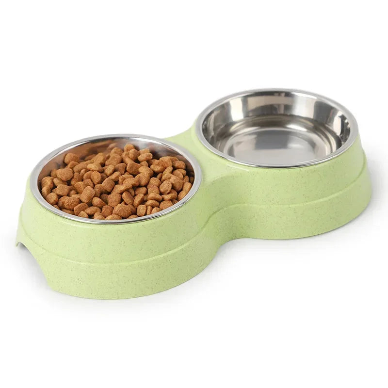Double Stainless Steel Pet Bowl with Raised Stand – For Dogs & Cats