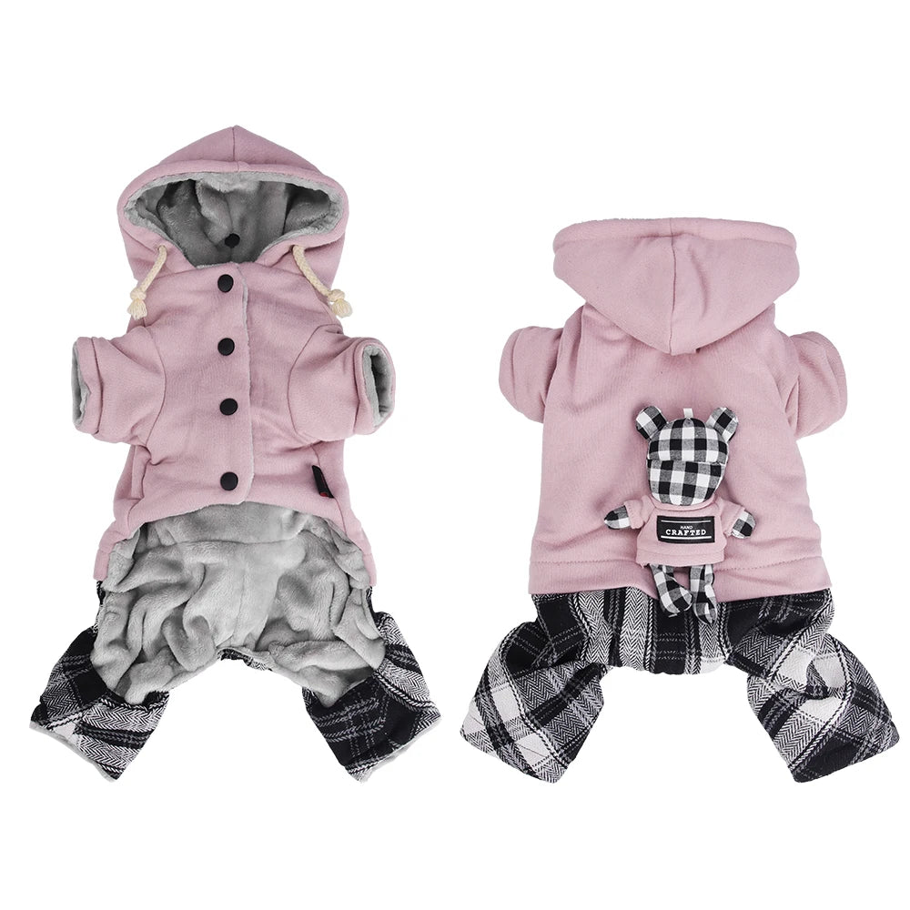 Thickened Fleece Dog Jumpsuit with Hood