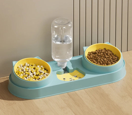 3-in-1 Pet Bowl Set with Automatic Water Dispenser and Dual Feeding System