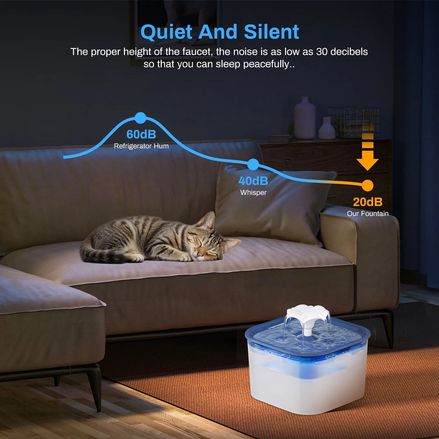 Fontaine à eau pour animaux de compagnie de 2,6 litres avec pompe à eau filtrée silencieuse, distributeur d'eau pour chats, chiens et animaux de compagnie d'intérieur