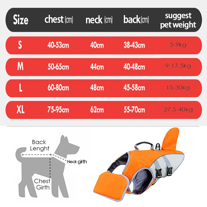 Shark Fin Dog Life Jacket Safety Swim Vest
