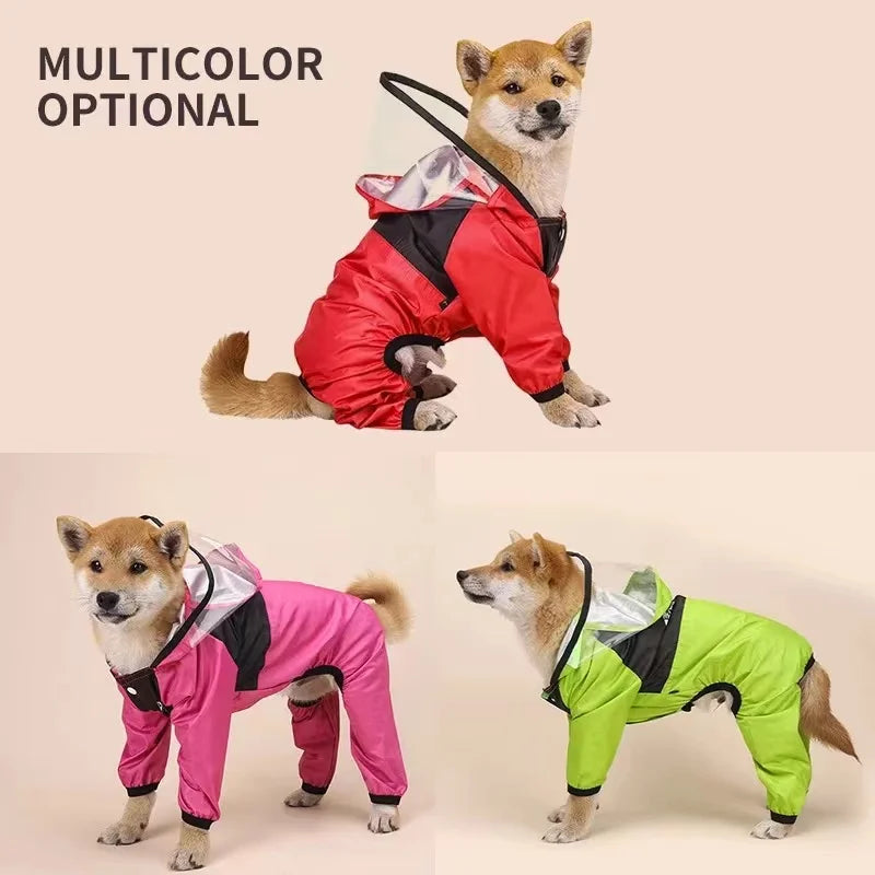 Waterproof Dog Face Print Raincoat Jumpsuit