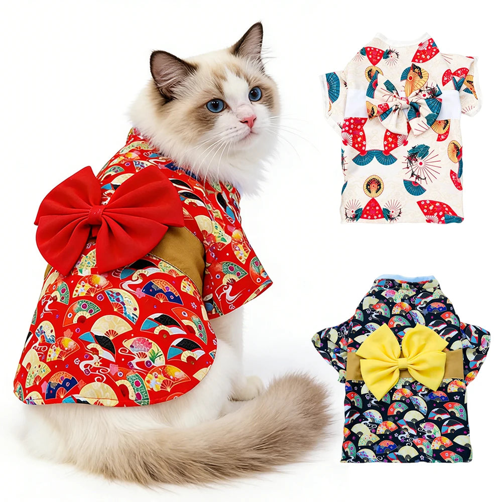 Japanese Bow Print Pet Kimono for Cats & Small Dogs