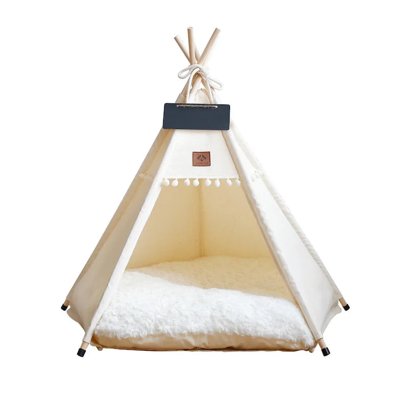 Indoor Pet Teepee Tent Bed with Thick Cushion – Canvas, Washable