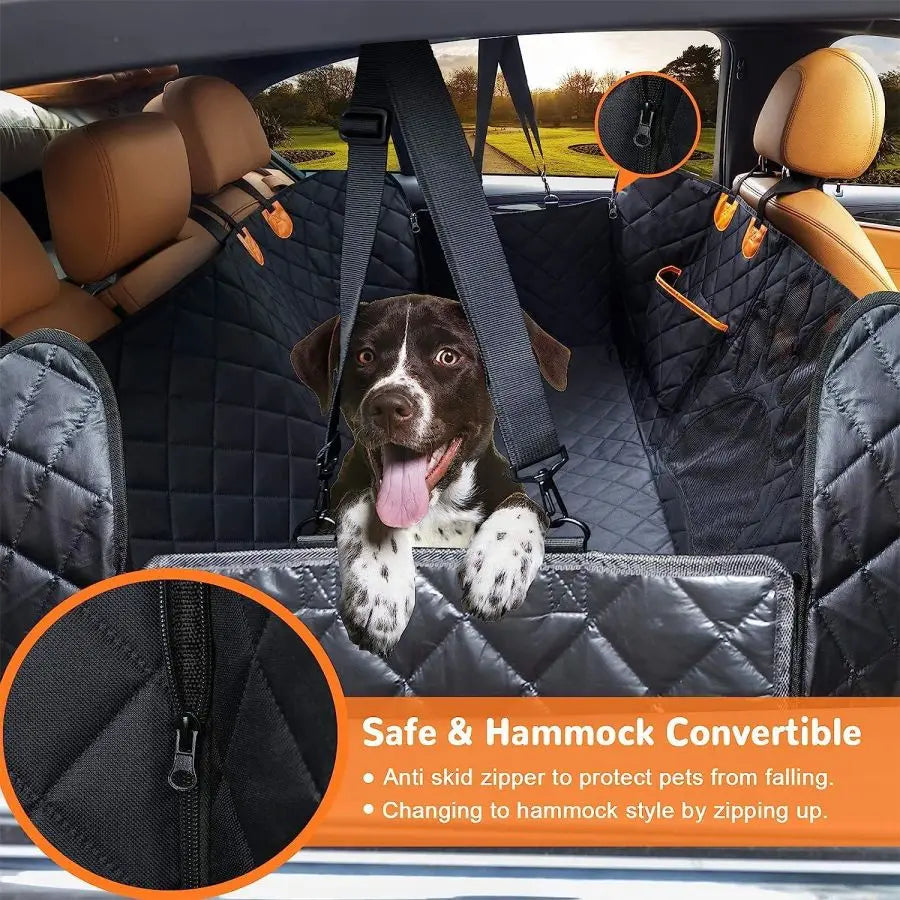 Housse de siège de voiture hamac pour chien | 100 % étanche avec fenêtre en filet, fermeture éclair latérale et protection de portière