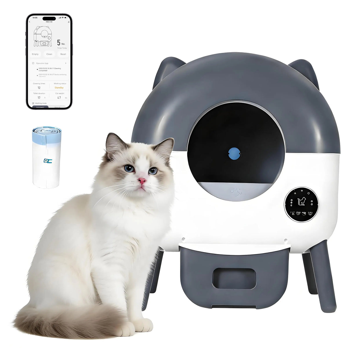 76L Self-Cleaning Cat Litter Box | 15-Day Waste Bin | ≤35dB Quiet | LED Night Light | App Control