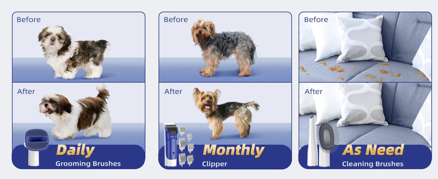 7-in-1 Pet Grooming Vacuum Kit - Professional Clippers and Shedding Tools for Dogs and Cats