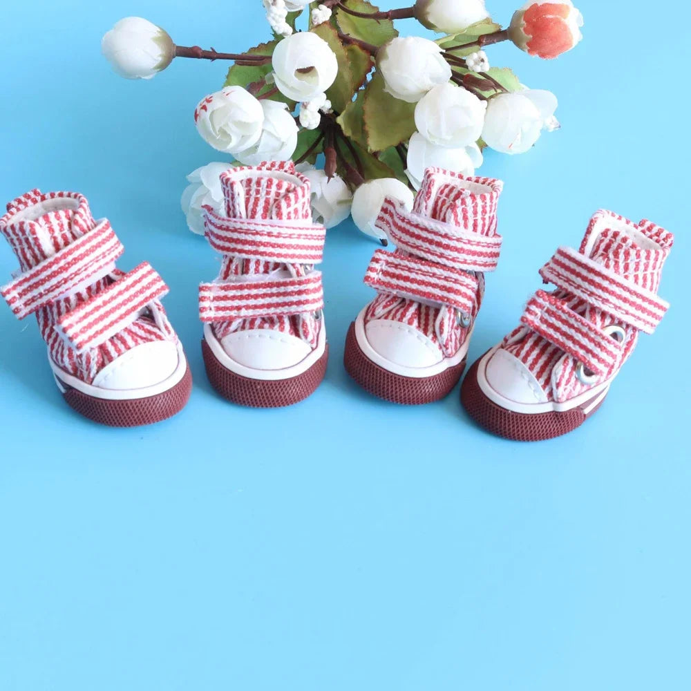 Anti-Slip Dog Shoes & Breathable Canvas Booties – Set of 4