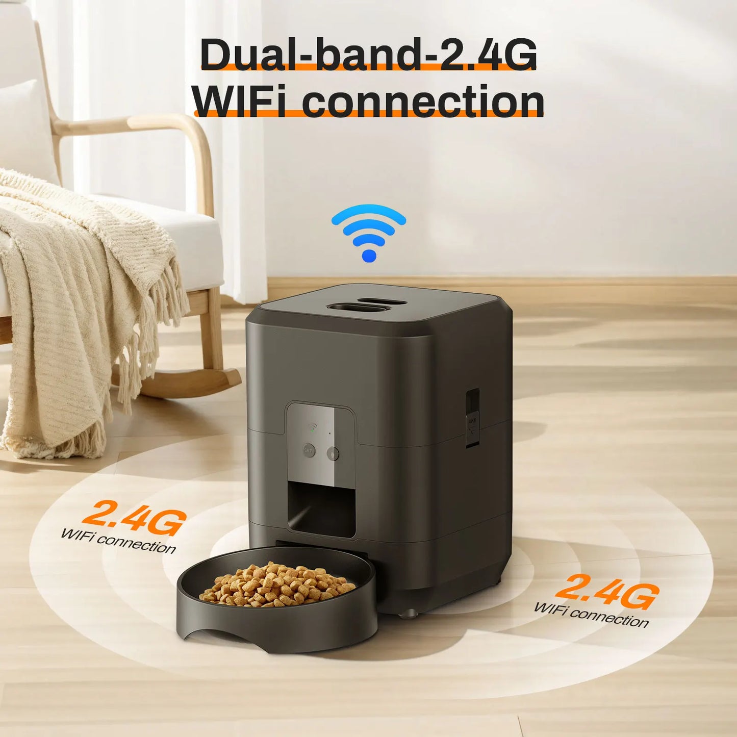 Tuya APP controls the cat feeder,only supports 2.4G network, can only be powered by USB, has no screen display smart pet feeder