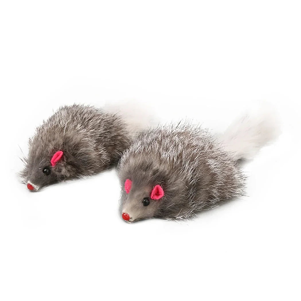 Rabbit Fur & Plush Mouse Toy for Cats – Long Tail Chew & Play Mice
