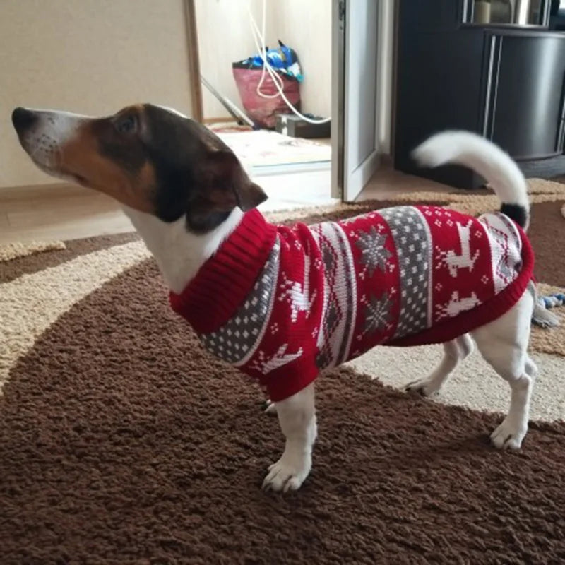 Autumn Winter Elk Print Knit Sweater for Medium & Large Dogs