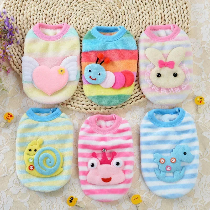 Cartoon Print Plush Vest for Small Animals & Kittens