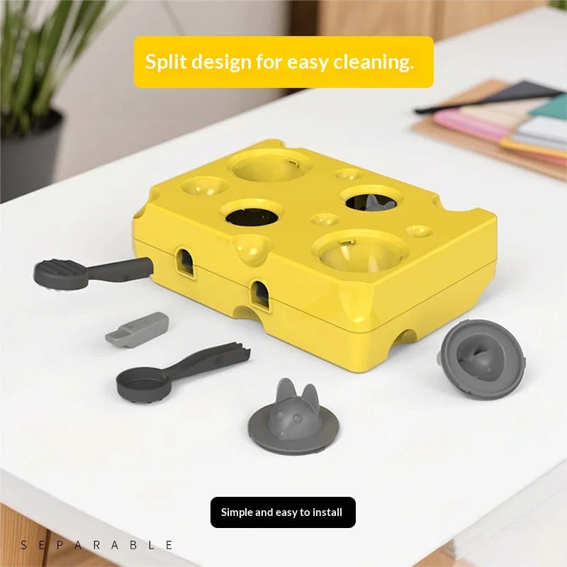 Whack-a-Mole Cat Puzzle Toy – Cheese Box Treat Dispenser for Kittens