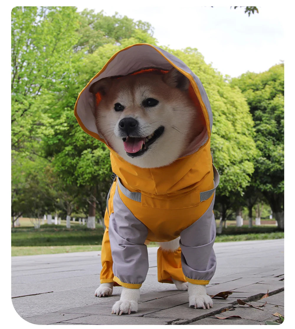 Waterproof Dog Raincoat with Harness & Detachable Hood