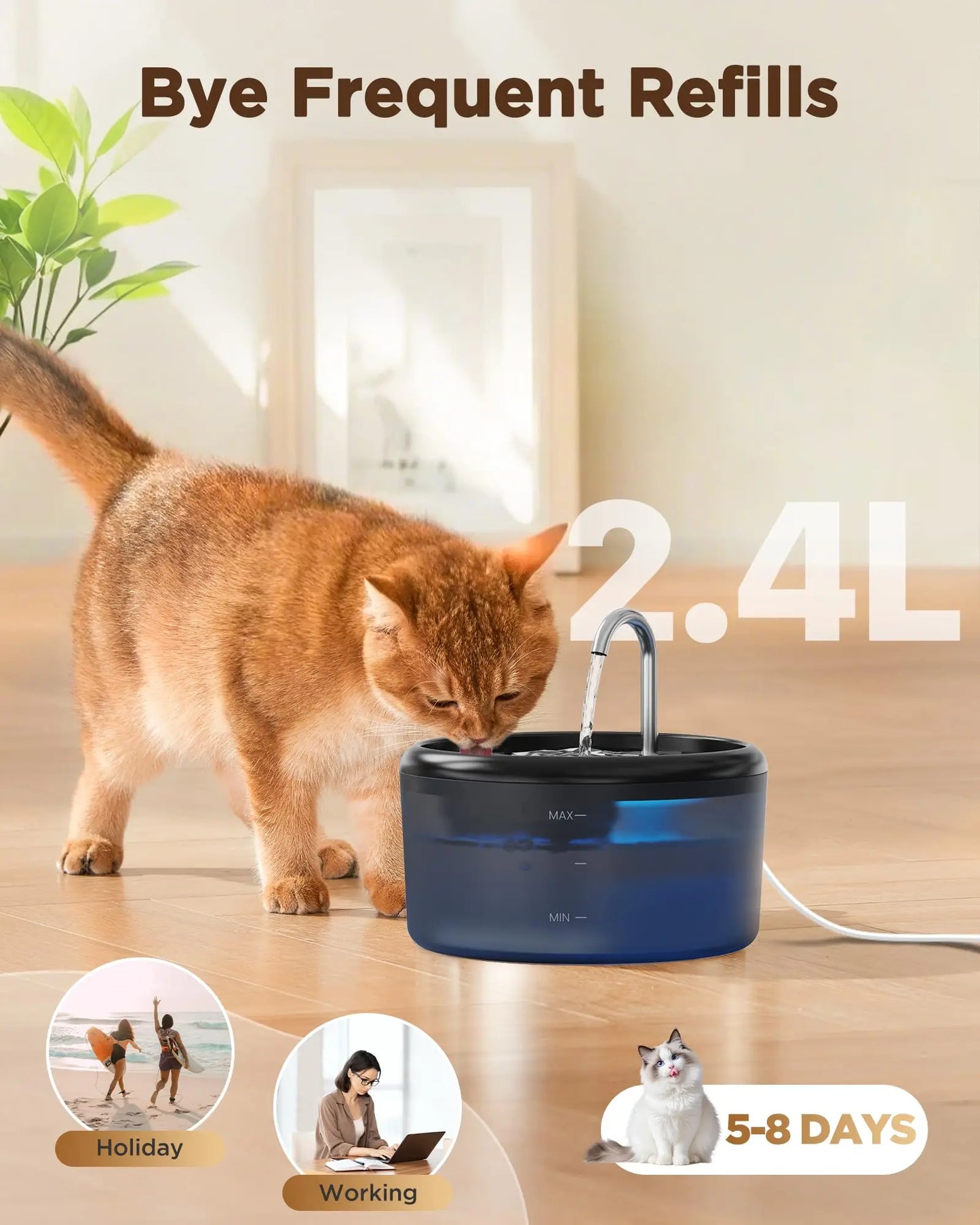 Automatic cat drinking fountain, dog water feeder, visual cat fountain, water fountain suitable for small and medium-sized pets