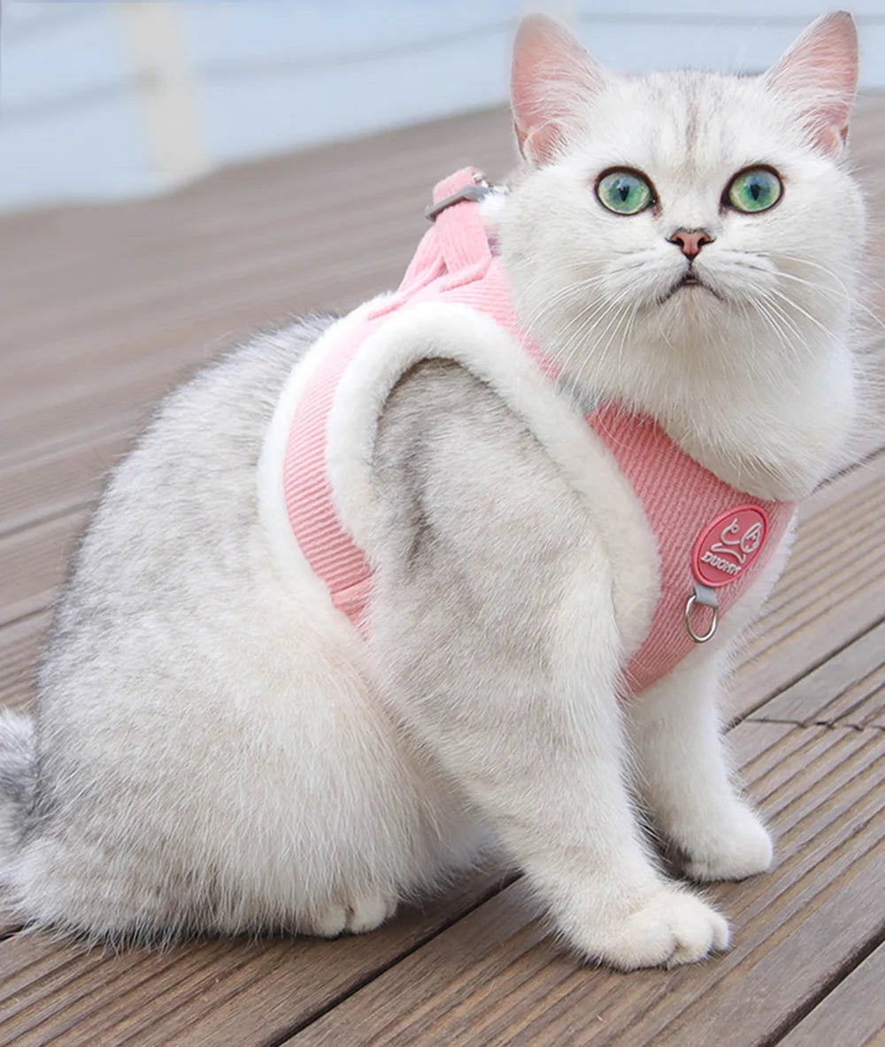 Rabbit Fur Harness & Leash Set for Cats & Small Dogs